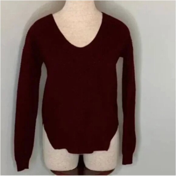 Wilfred Free Maroon Wolter Sweater Merino wool V-neck Sweater Size XS Aritzia - Picture 1 of 8